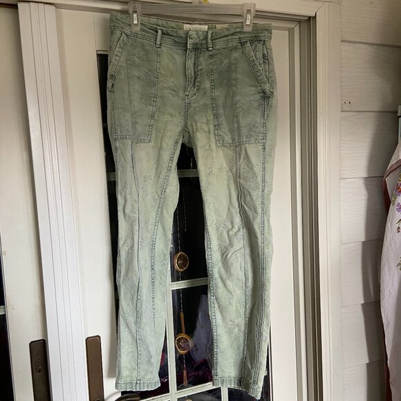 Anthropologie Pants Womens 26 Wanderer Relaxed Taper Straight Floral Green READ - Picture 1 of 10